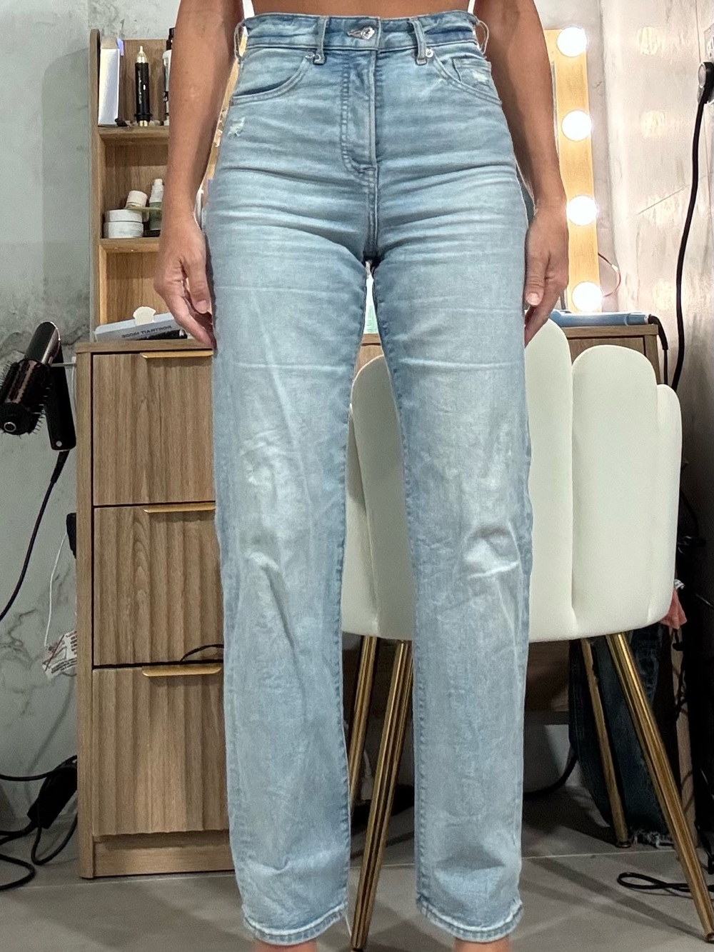 Express Light Blue High-Rise Straight Leg Jeans